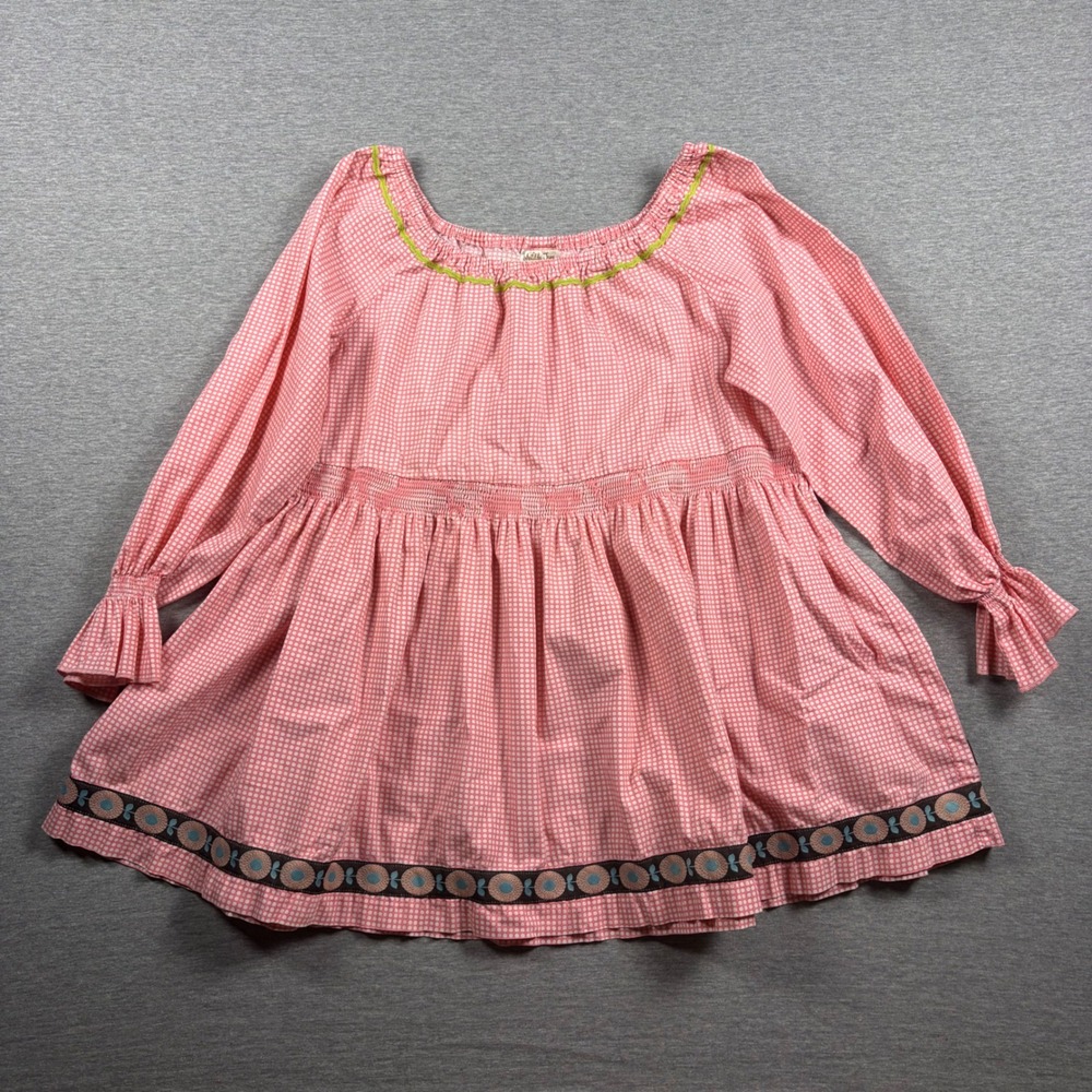 Matilda Jane Tunic Top Size 12 Pink Gingham Smocked Peplum Boho